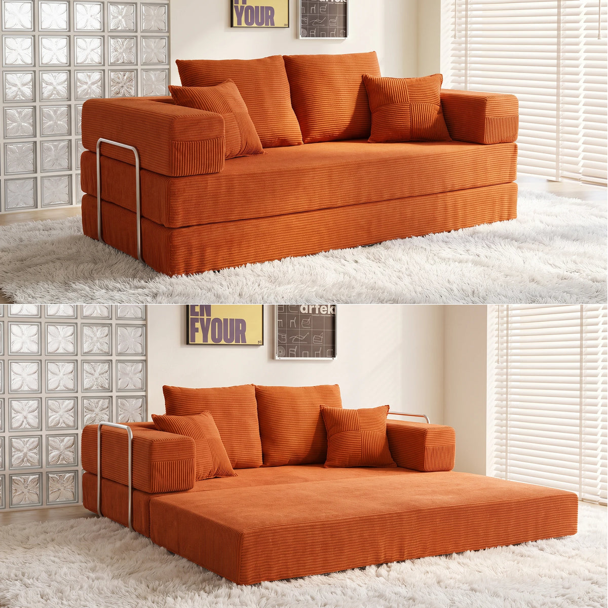 Nuage orange en mode canapé et en mode lit