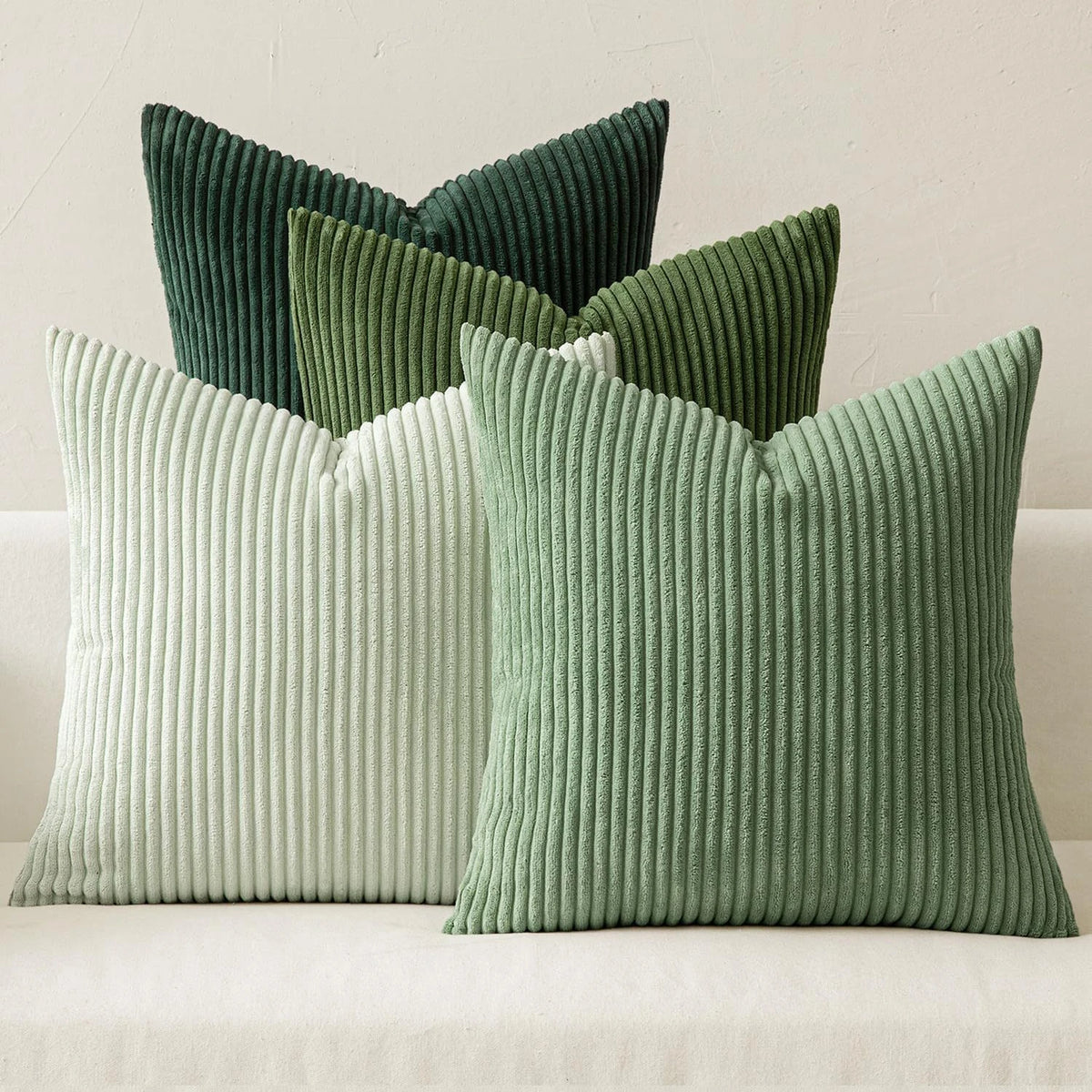 Prairie – lot de 4 housses de coussin en velours côtelé, coloris Vert